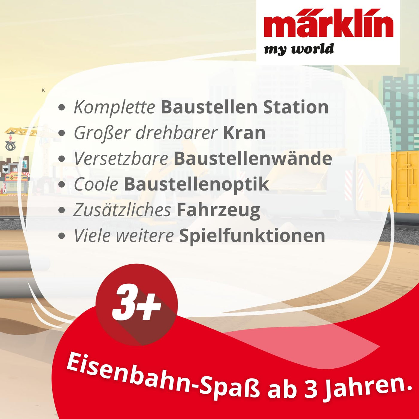 Märklin My World 72222 - Baustellenstation Ergänzungsset - Vollständig ausgestattet - Funktionaler Baukran - Bewegliche Elemente - Spur H0 - Für Kinder ab 3 Jahren