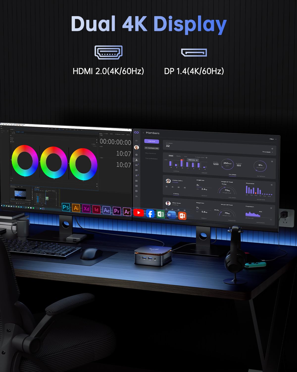 NiPoGi E1 Mini PC Ιntel Twin Lake N150(Aufgerüstet N100) Unterstützt W-11 Pro 16 GB RAM 1TB M.2 SSD, Mini-Desktop-Computer 4K@60HZ UHD Dual Display HDMI+DP 1.4/Dual Bande WiFi/BT4.2/RJ45/VESA
