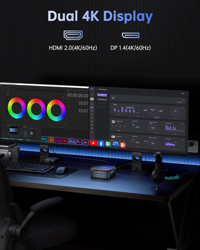 NiPoGi E1 Mini PC Ιntel Twin Lake N150(Aufgerüstet N100) Unterstützt W-11 Pro 16 GB RAM 1TB M.2 SSD, Mini-Desktop-Computer 4K@60HZ UHD Dual Display HDMI+DP 1.4/Dual Bande WiFi/BT4.2/RJ45/VESA