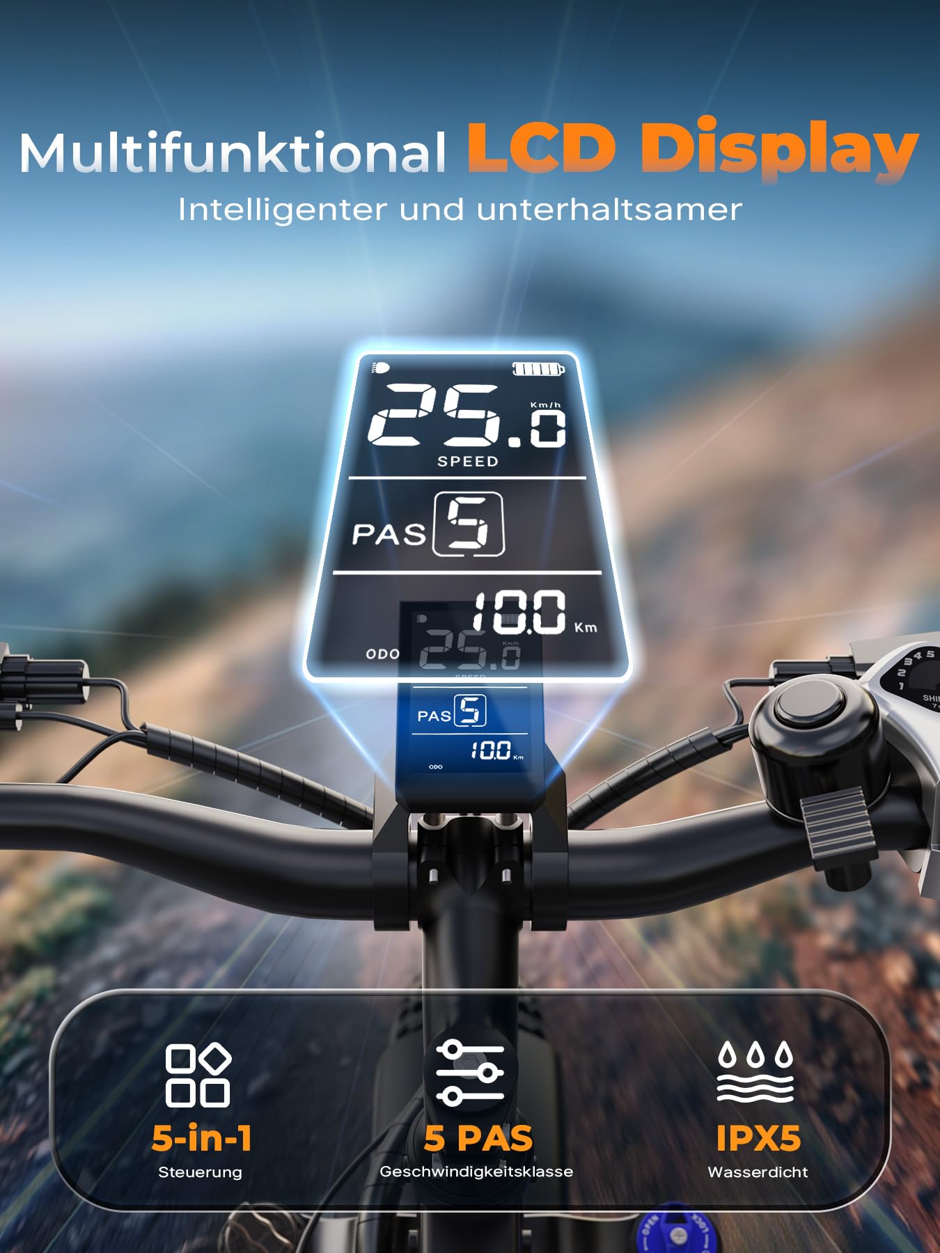AOIHO E Bike, E-Bike Herren mit 48V 15Ah/13Ah Akku Bis 100-120KM, 26 * 4.0 Zoll Fat Tire 80NM Motor, EBike Damen LCD-Display, 7-Gang-All-Terrain E Fatbike, EMountainbike Für Stadtpendler & Wildn