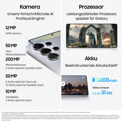 Samsung Galaxy S25 Ultra AI Smartphone mit Galaxy AI, ohne Vertrag, AI Handy mit Android, 12 GB RAM, 256 GB Speicher, 200-MP-Kamera, Titanium Silverblue, 3 Jahre Herstellergarantie