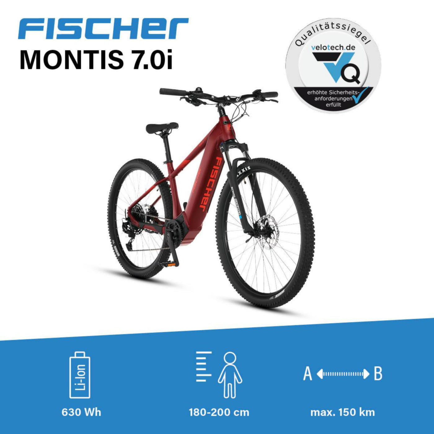 Fischer E-Mountainbike MONTIS 7.0i, Elektrofahrrad für Damen und Herren, Mittelmotor 70 Nm, 36 V Akku