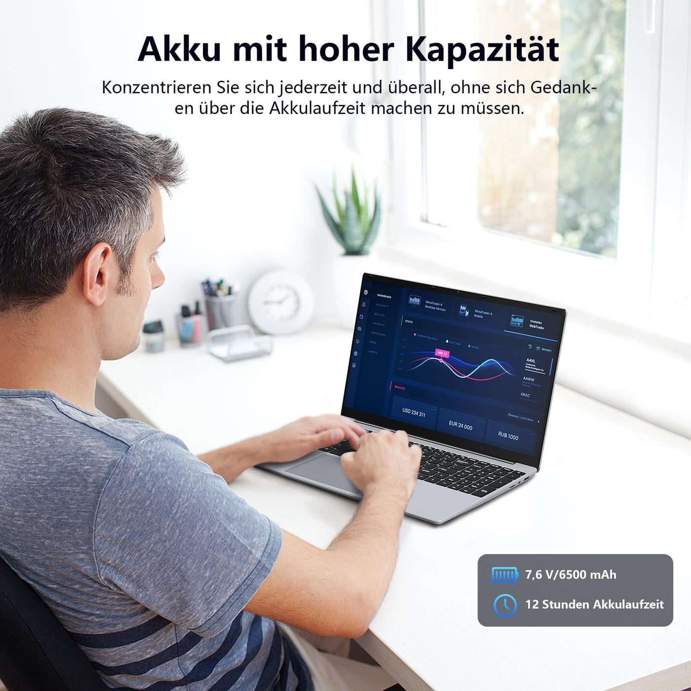 Gezoon 15.6 Zoll Laptop Computer | 15.6 Zoll FHD Display | 4C4T N100 Prozessor 3.4GHz | 16GB DDR4 RAM | 1TB SSD | UHD Graphics | Win 11 Pro | Duales WLAN | Bluetooth 5 | 2 x USB 3.0 | 6500 mAh