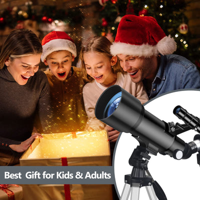 Misilmp Teleskop, inkl. Linsen, Handyhalterung, Tragetasche 70mm Aperture 400mm Refraktor Teleskope für Anfänger & Kinder, Tragbares Stativ Astronomie Erwachsene Fernrohr Telescope (Schwarz)