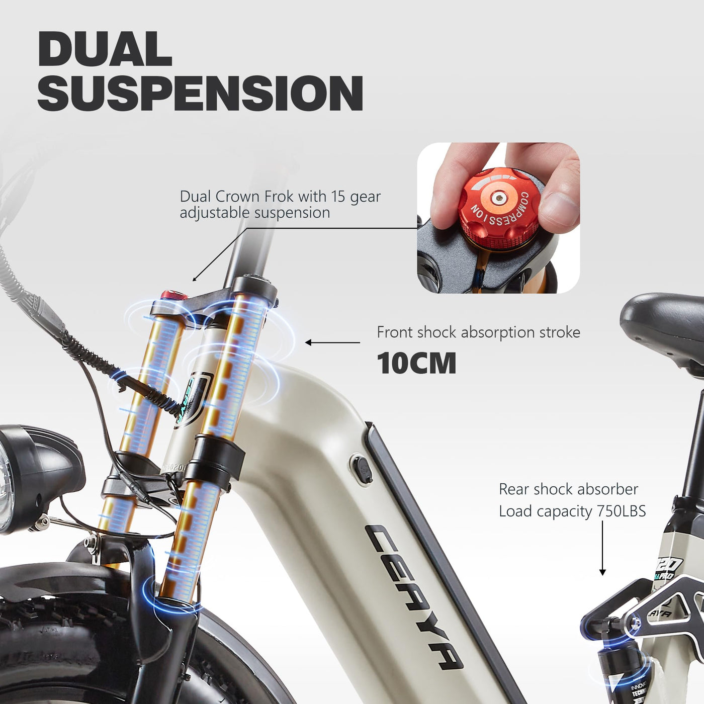 VOZCVOX Elektrofahrrad 20 Zoll E Bike Herren Damen Pedelec E-Mountainbike mit Abnehmbarer 48V 20Ah Akku,Hydraulische Bremsen,Vollefederung