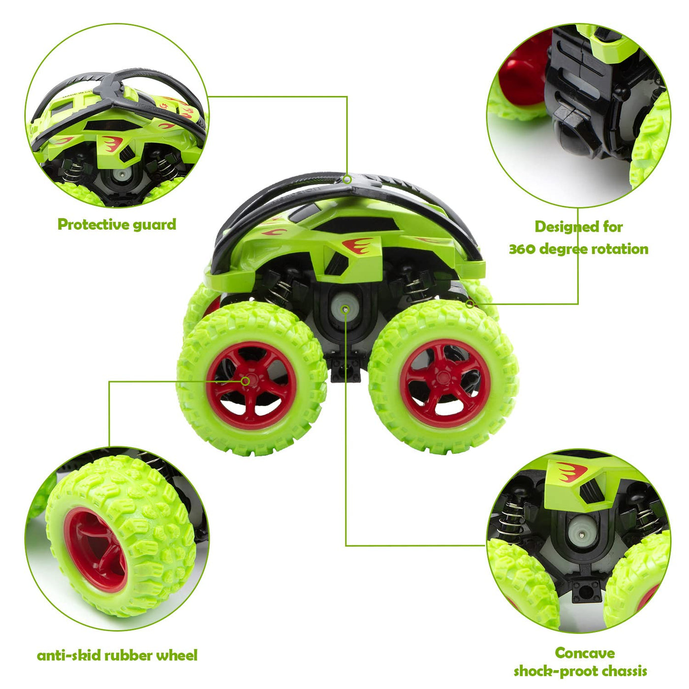 Monster Trucks Spielzeug 4 Stück Reibungsbetriebene Rennwagen LKW Zurückziehen 360 Grad Rotierendes Geländewagen Spielzeugauto für Geschenk 3 4 5 6 7 8 Jahre Jungen Mädchen (A)