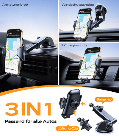 VICSEED 2025 Beste Militärische Handyhalterung Auto [20KG Starker Saugnapf &Metall-Lüftungsclip mit Doppelschloss]360°Drehbare KFZ Handy Halterung Auto Zubehör für iPhone 17 Pro Max Samsung S25 Ultra