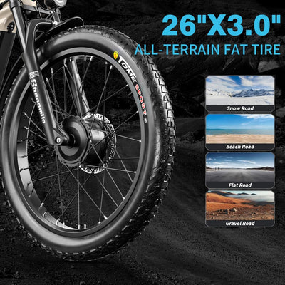 Shengmilo E Bike Elektrofahrrad Herren Damen 26'' E-Mountainbike E-Bike 48V17.5Ah Akku 7 Gang Schaltwerk Elektrisches Fahrrad mit Bafang motor Fat Tire hydraulische Scheibenbremsen Hinter Gepäckträger