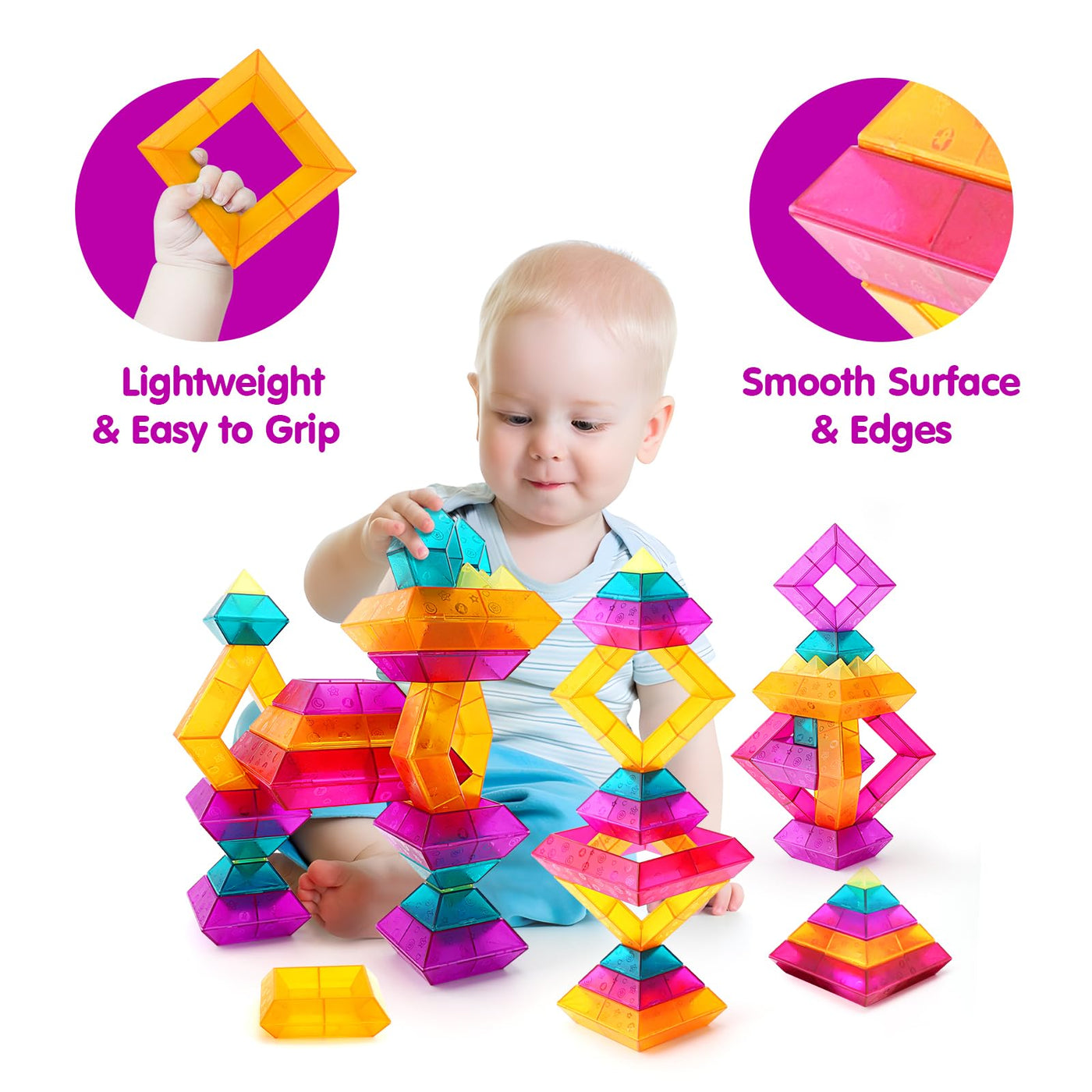 MAKE KIDS SMILE BUBBLE FUN Bausteine für Kleinkinder ab 2 3 4 5 6 Jahre,30 Stück Pyramide Stapelspielzeug,Farbige Blöcke Bauspielzeugsets STEM Spielzeug für Jungen und Mädchen