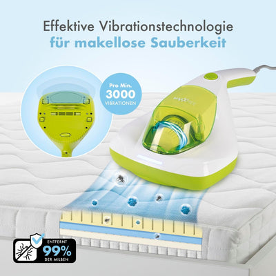 MAXXMEE Milben-Handstaubsauger inkl. Anti-Milben Spray | Antimilben-Sauger mit UV-C Licht, vernichtet 99,9% der Milben | Matratzensauger inkl. HEPA Filter und 250ml Staubbehälter [Limonengrün]