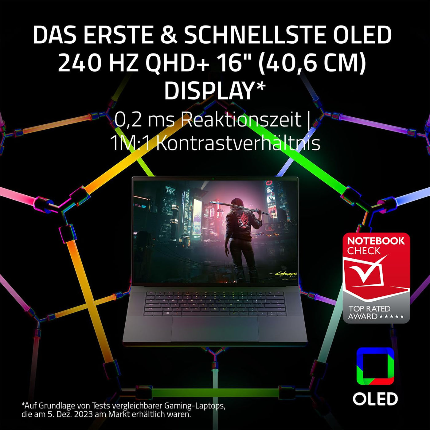 Razer Blade 16 (2024) - 16 Zoll Gaming-Laptop - NVIDIA Geforce RTX 4090 - Intel i9-14900HX - 16" QHD+ OLED 240Hz Display - Snap Tap (32GB DDR5 RAM, 2TB SSD, Alu-Gehäuse) QWERTZ DE-Layout | Schwarz