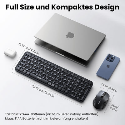 UGREEN Bluetooth Tastatur Maus Set kabellos (Bluetooth 5.0+2.4G) mit Shortcut-Tasten, Funktastatur mit Maus 4000 DPI für Windows/macOS/Linux/Android-Deutsches Layout