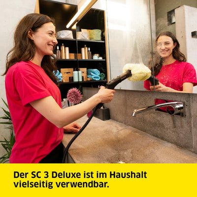 Kärcher Dampfreiniger SC 3 Deluxe, Dampfdruck: 3,5 bar, Aufheizzeit: 30 s, Leistung: 1.900 W, Flächenleistung: 75 m², Tank: 1 l, mit Bodenreinigungsset, Mikrofaser-Bezug, mit Dampfglätter