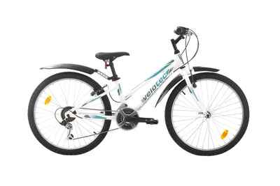 Multibrand Probike Adventure 24 Zoll Mountainbike 18 Gang Mädchen-Fahrrad & Jungen-Fahrrad, geeignet ab 130-155 cm (Weiß-blaues Aluminium)