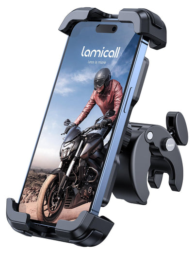 Lamicall Handyhalterung Motorrad, Handyhalter Fahrrad - 2025 Universal 360° Lenker Halter für iPhone 17 16 15 14 Pro Max Plus, Air, SE, 13 12 Pro Max Mini, 11 Pro Max, Xs, XR, Samsung S24, Smartphone