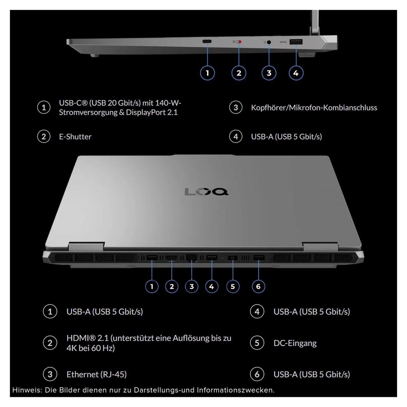 Lenovo LOQ Gaming AI Laptop, Intel Core i7-14700HX, 32 GB DDR5 RAM, 2 TB PCIe SSD, 17.3" Full HD Display, Nvidia GeForce RTX 5070, 24-Zone RGB Backlit QWERTZ Tastatur, Windows 11 Home, Luna Grey