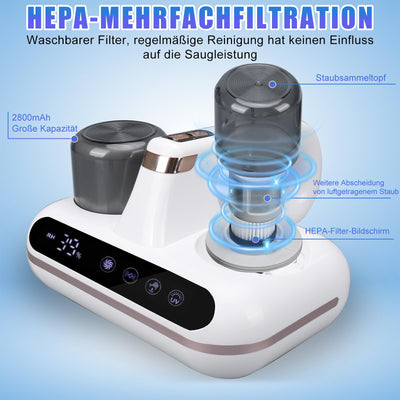 kswiown Milbensauger für Matratzen, 10KPA Milbenstaubsauger mit UV-Licht, Starke Saugkraft Milbensauger mit 3pcs HEPA Filter, Handstaubsauger zur Entfernung von Staubmilben Bakterien Allergenen