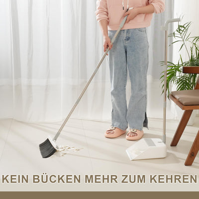 Mitclear Besen und Kehrschaufelset Set mit Langem Griff, 180° drehbare Kehrbesen Kehrmaschine und Haushalt Kehrschaufel Combo mit Aluminiumlegierung-lippe für die Reinigung von Haus, Büro, Lobby