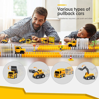Autorennbahn für Kinder Mit 2 Elektroauto,Autorennbahn Rennbahn 6 Cars Bagger Spielzeug, Flexible Car Track Spielzeugautos Set Für 3 4 5 6 7 Jahre altes Kind Kinder Jungen Mädchen