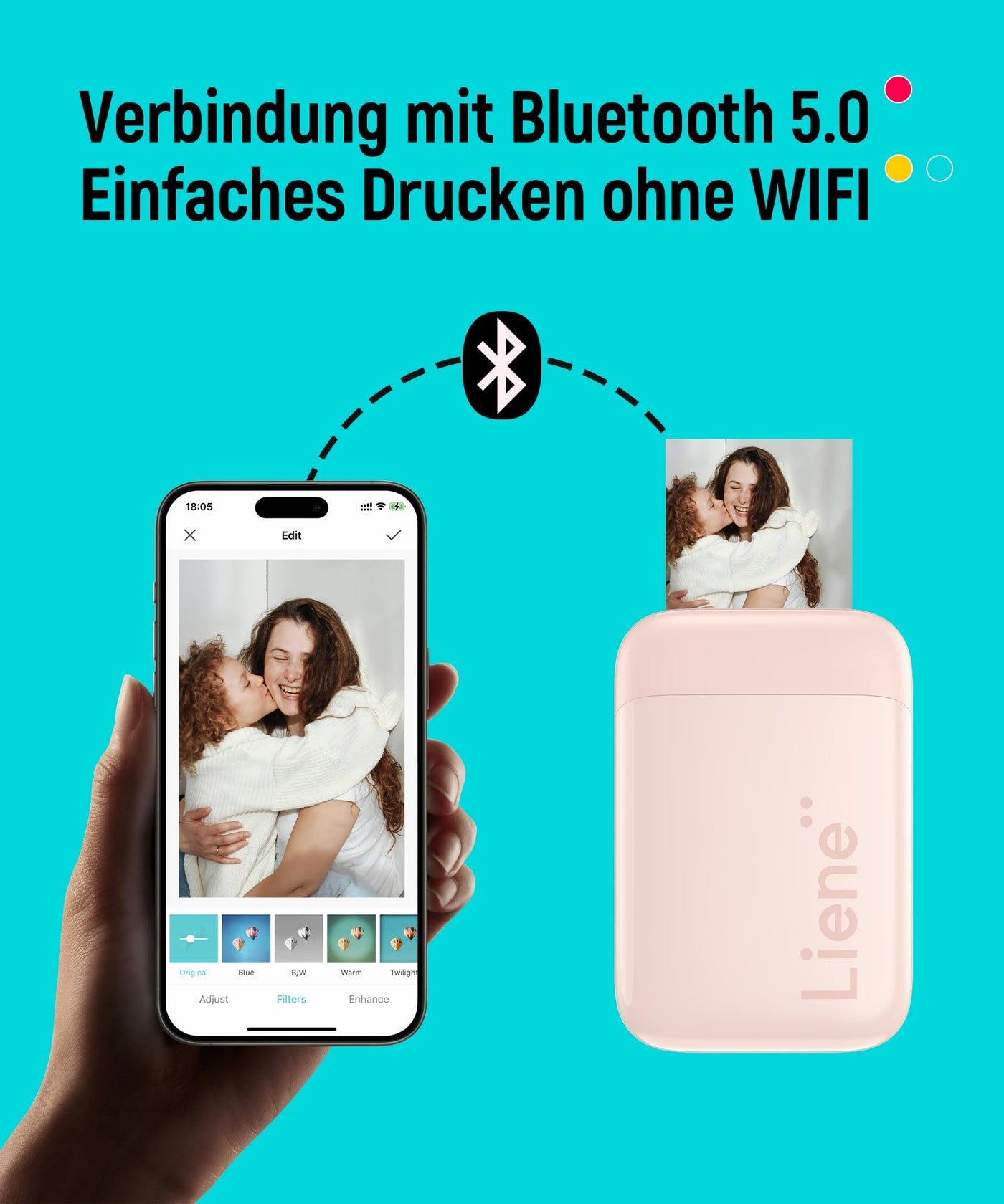 Liene Pearl K100 2x3 Tragbarer Fotodrucker mit 50 Blatt Zink Selbstklebendes Fotopapier, Bluetooth 5.0, Kleiner, für iOS & Android Smartphone, Mini Sofortbilddrucker für iPhone (Rosa)