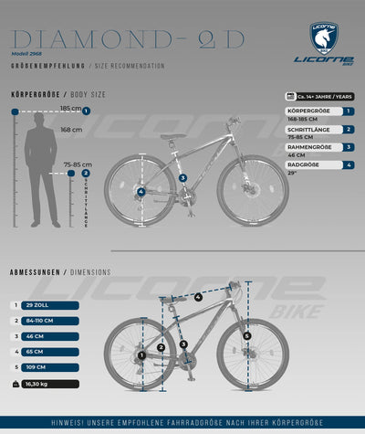 Licorne Bike Diamond Plus – Mountainbike, Shimano 24-Gang Schaltung, hydraulische Scheibenbremsen, verriegelbare Federgabel, Schnellspanner Vorder- & Hinterrad (Schwarz/Rot, 29 Zoll)