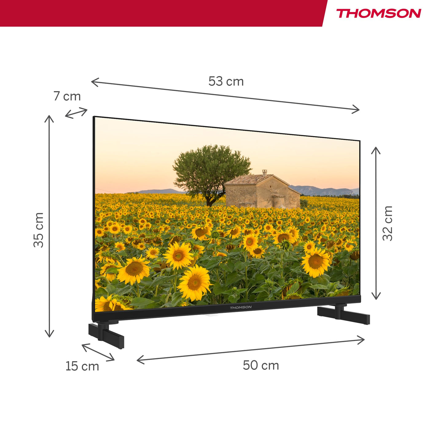 Thomson 24 Zoll (60 cm) LED HD 12V Camping Smart Android TV, Google Assistant, Wi-Fi, Dolby Digital, Bluetooth, Triple-Tuner (Kabel/Satellit/Antenne), HDMI, CI+, A+ Panel- 24HA2S13C