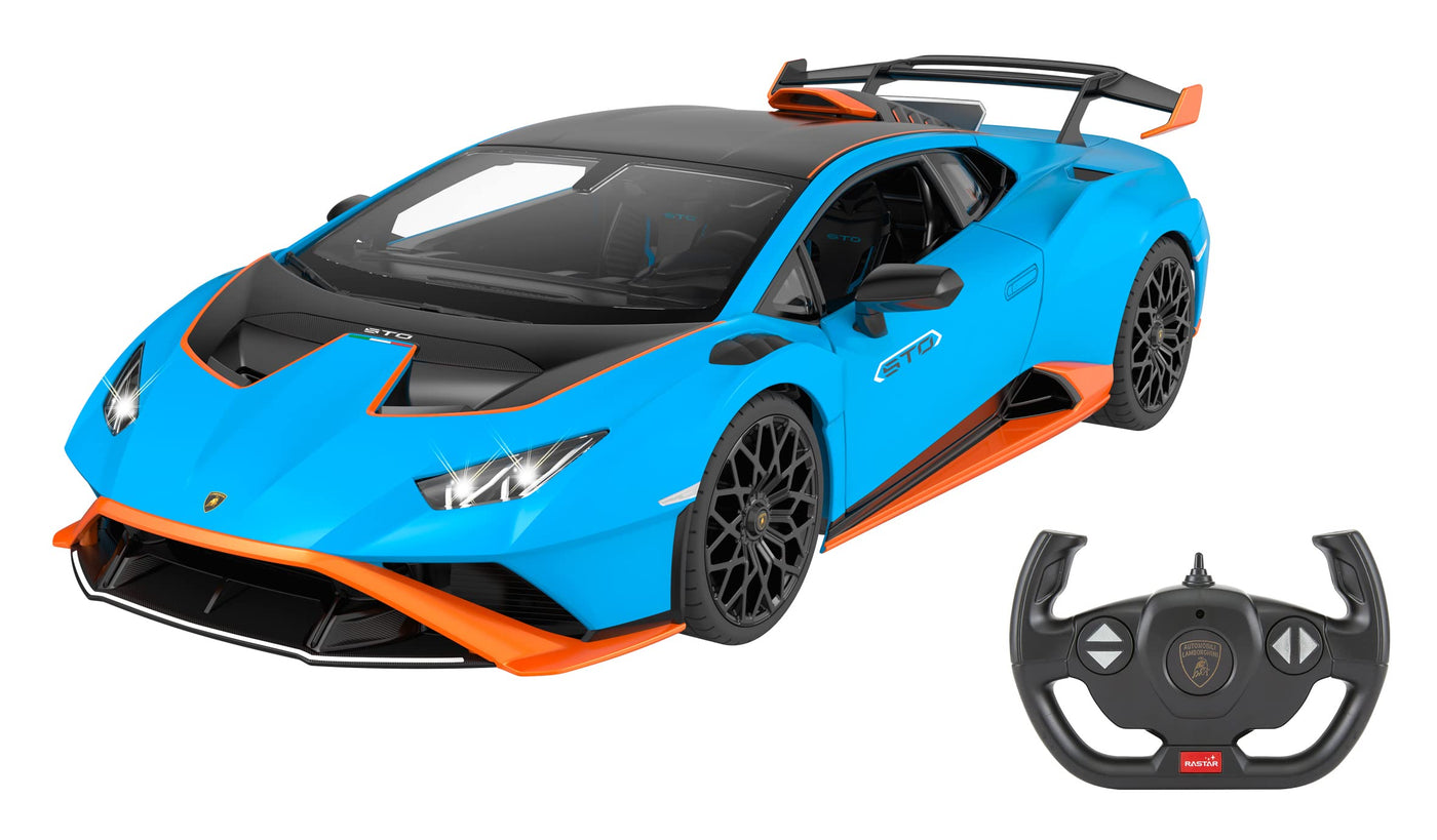 JAMARA Lamborghini Huracán STO 1:14 2,4GHz - offiziell lizenziert, ca 1 Std Fahrzeit, ca. 11 Km/h, perfekt nachgebildete Details, detaillierter Innenraum, LED Licht, 402100, Blau