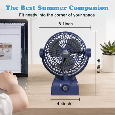 Wastou Schreibtischventilator, wiederaufladbarer USB-Tischventilator, tragbarer Turmventilator mit 10000 mAh, drehbarer Kopf, leiser Lüfter für Schlafzimmer, Büro und Desktop