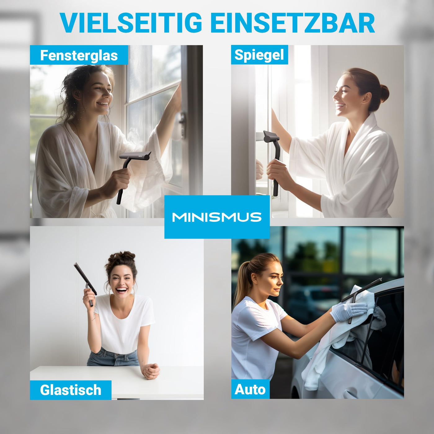 MINISMUS Fensterabzieher mit Aufhänger – Profi Abzieher Dusche - Duschabzieher – Schlierenfrei – Hochwertiger Silikon - Antirutsch (Schwarz)