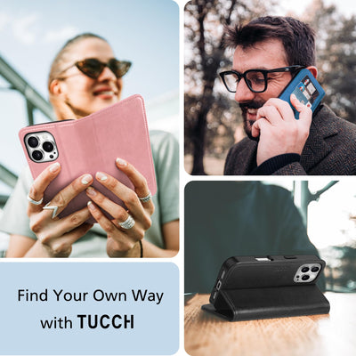 TUCCH Hülle für iPhone 16 Pro Handyhülle [RFID Blocker] TPU [Kartenfächer] Schutzhülle [Ständer] Stoßfeste Klapphülle, Bookcase Kompatibel mit iPhone 16 Pro 5G 2024 (6,3 Zoll), Schwarz