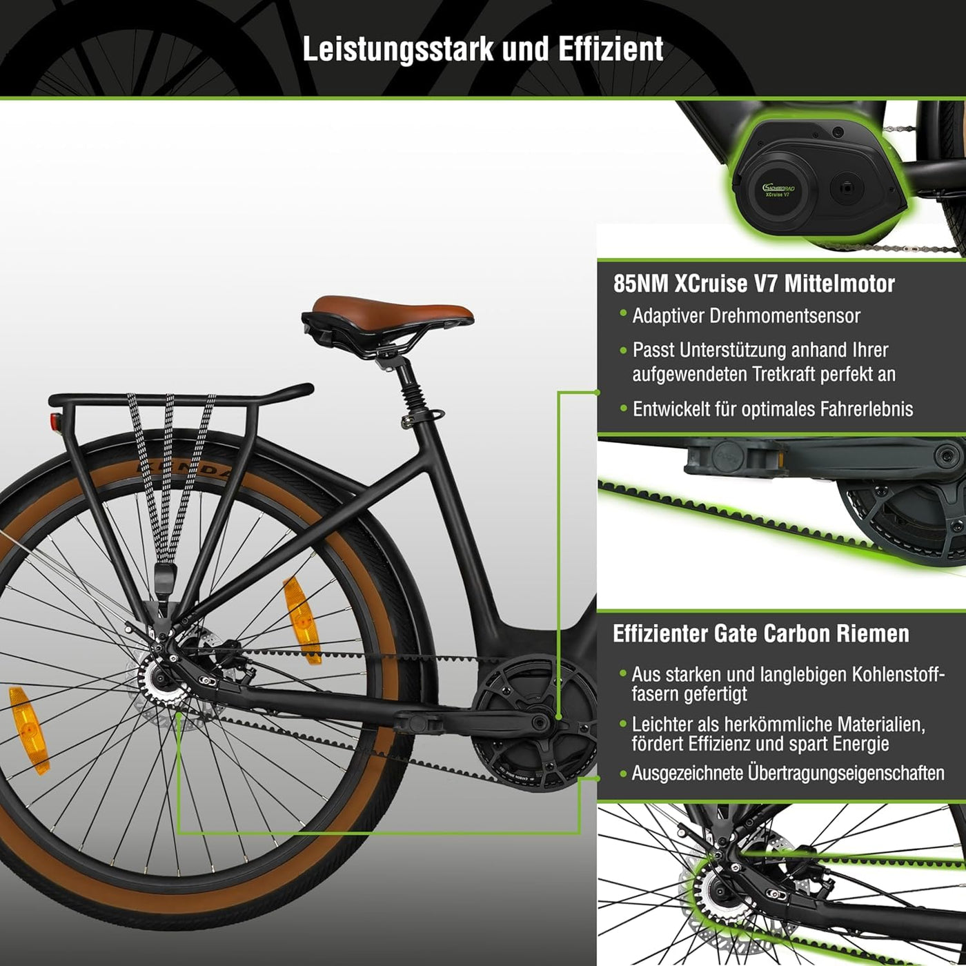 SachsenRAD E-SUV CityBike C5 Centro Riemen mit Diebstahlsicherung, ATB All Terrain E-Bikes Mittelmotor mit tiefem Einstieg,Alarmanlage, Elektrofahrrad Farbe Display Damen Herren Pedelec