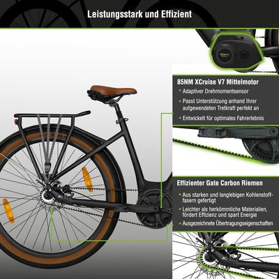 SachsenRAD E-SUV CityBike C5 Centro Riemen mit Diebstahlsicherung, ATB All Terrain E-Bikes Mittelmotor mit tiefem Einstieg,Alarmanlage, Elektrofahrrad Farbe Display Damen Herren Pedelec