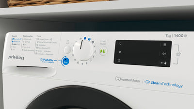 Privileg PWFV X 753 N Waschmaschine Frontlader/1400 U/min/7 kg/EEK B/Push & Go Steam/Schnell 20°/40°/60°, Express 30', Kurz 45'/Inverter-Motor/Mehrfachwasserschutz/Water Balance Plus