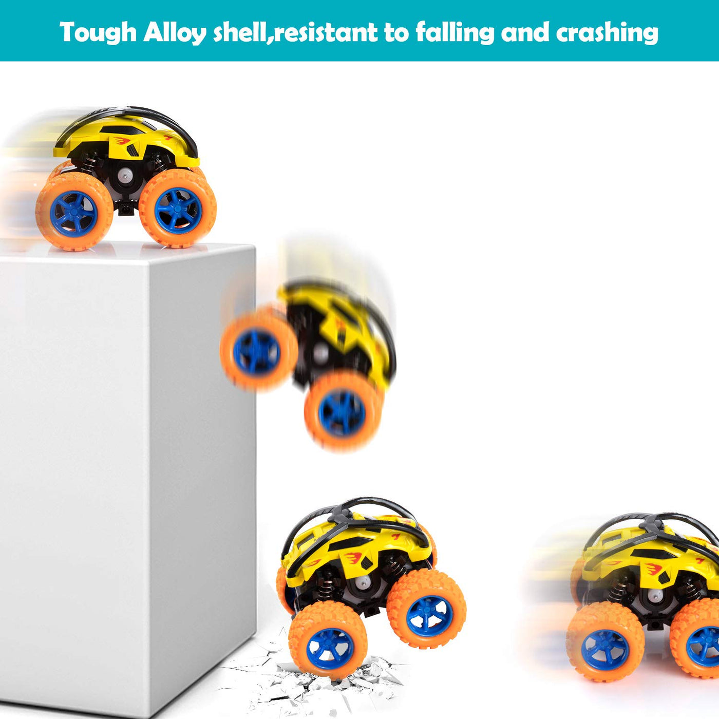 Monster Trucks Spielzeug 4 Stück Reibungsbetriebene Rennwagen LKW Zurückziehen 360 Grad Rotierendes Geländewagen Spielzeugauto für Geschenk 3 4 5 6 7 8 Jahre Jungen Mädchen (A)