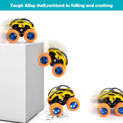 Monster Trucks Spielzeug 4 Stück Reibungsbetriebene Rennwagen LKW Zurückziehen 360 Grad Rotierendes Geländewagen Spielzeugauto für Geschenk 3 4 5 6 7 8 Jahre Jungen Mädchen (A)