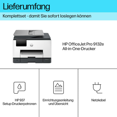 HP OfficeJet Pro 9132e Multifunktionsdrucker, 30€ Cashback, 3 Monate gratis drucken mit HP Instant Ink inklusive, HP+, Drucker, Scanner, Kopierer, Fax, WLAN, LAN, Duplex, Airprint, Grau-Weiß