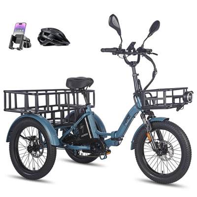Fafrees F20 Mate Elektrische Dreirad 20 * 3.0 Zoll, 48V 21Ah Akku, e Bike klapprad 65N.m Motor, 3-Rad ebike 25km/h, Reichweite bis zu 55-110Km (Vorderer Korb + größerer hinterer Korb, Blau)