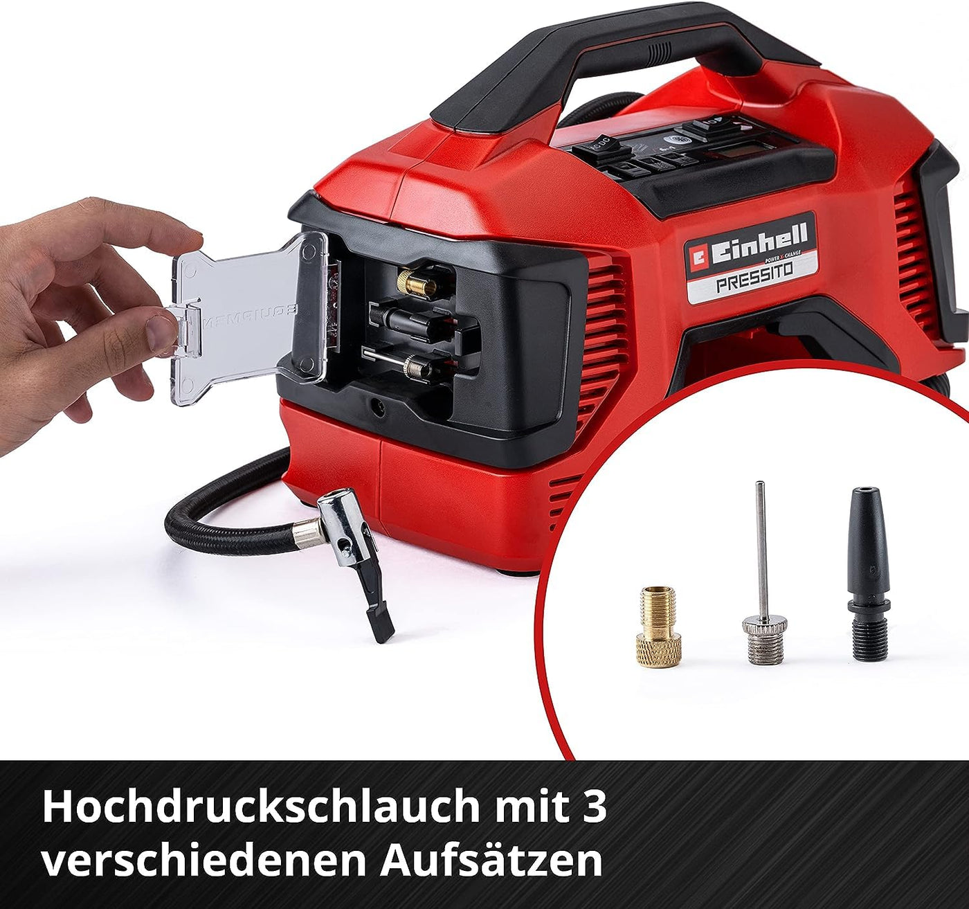 Einhell Hybrid-Kompressor PRESSITO Power X-Change (18 V, max. 11 bar, 31 cm Schlauchlänge, inkl. 3-tlg. Adapter-Set, ohne Akku)
