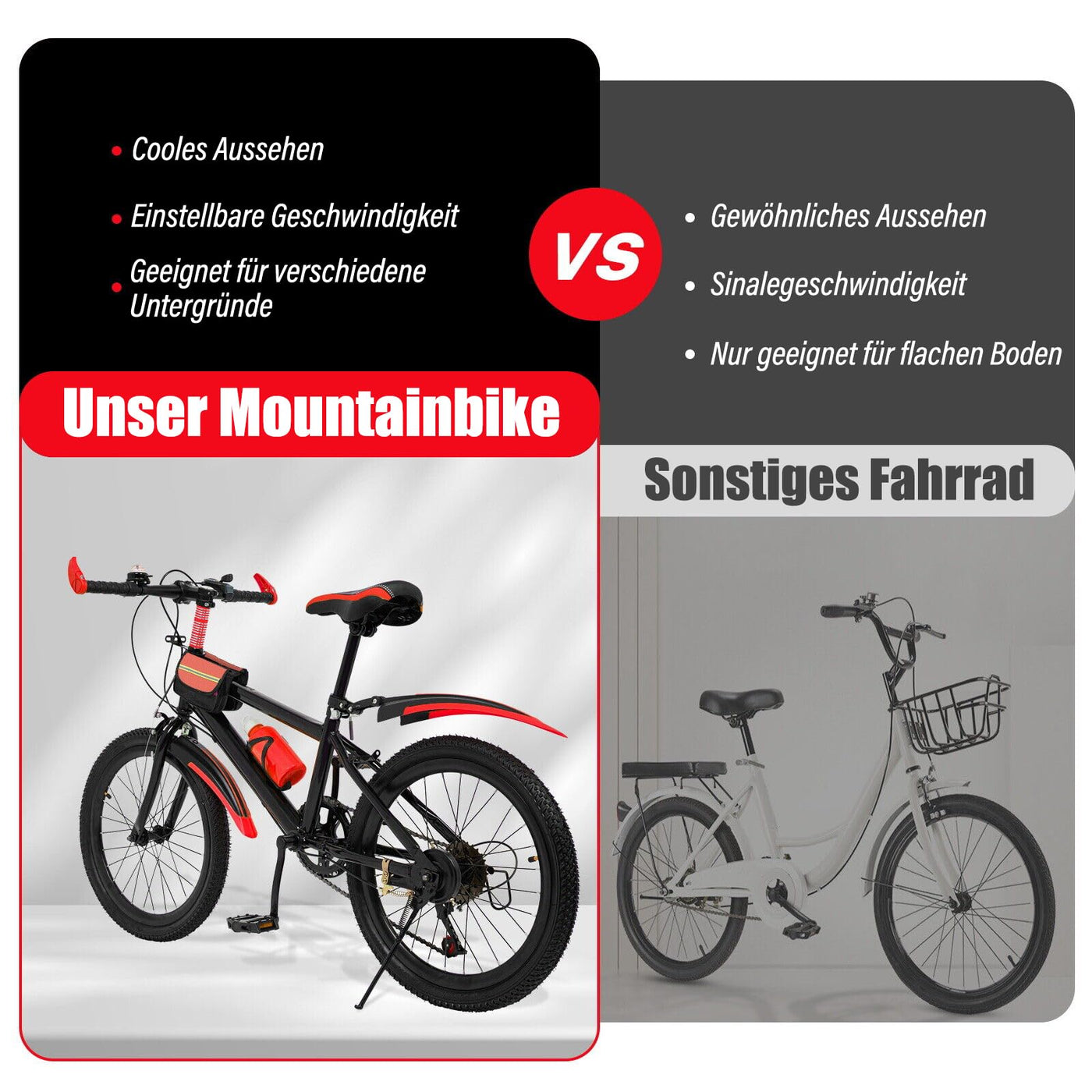 20 Zoll Kinderfahrrad 7 Gang Rotes Mountainbike mit Doppelscheibenbremsen Jungen- und Mädchenfahrräder eignen sich für das Fahren auf der Straße, in den Bergen und auf einer Vielzahl anderer Weg