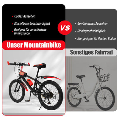 20 Zoll Kinderfahrrad 7 Gang Rotes Mountainbike mit Doppelscheibenbremsen Jungen- und Mädchenfahrräder eignen sich für das Fahren auf der Straße, in den Bergen und auf einer Vielzahl anderer Weg