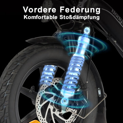 Bodywel T16PRO Mini E Bike 14 Zoll faltbar Elektrofahrrad 250W 36V/7.8Ah Akku mit APP Funk für Herren Damen,Reichweite Max 45 km (Schwarz+Rückpacktrager)