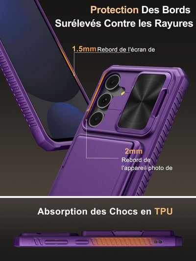 Vihibii für Samsung Galaxy S24 FE Hülle mit Kartenfach (4 Karten) [RFID Blocking] & Kameraschutz, Militärschutz Stoßfeste Handyhülle Kratzfeste Schutzhülle für Samsung S24 FE 6,7'', Dunkel Violett