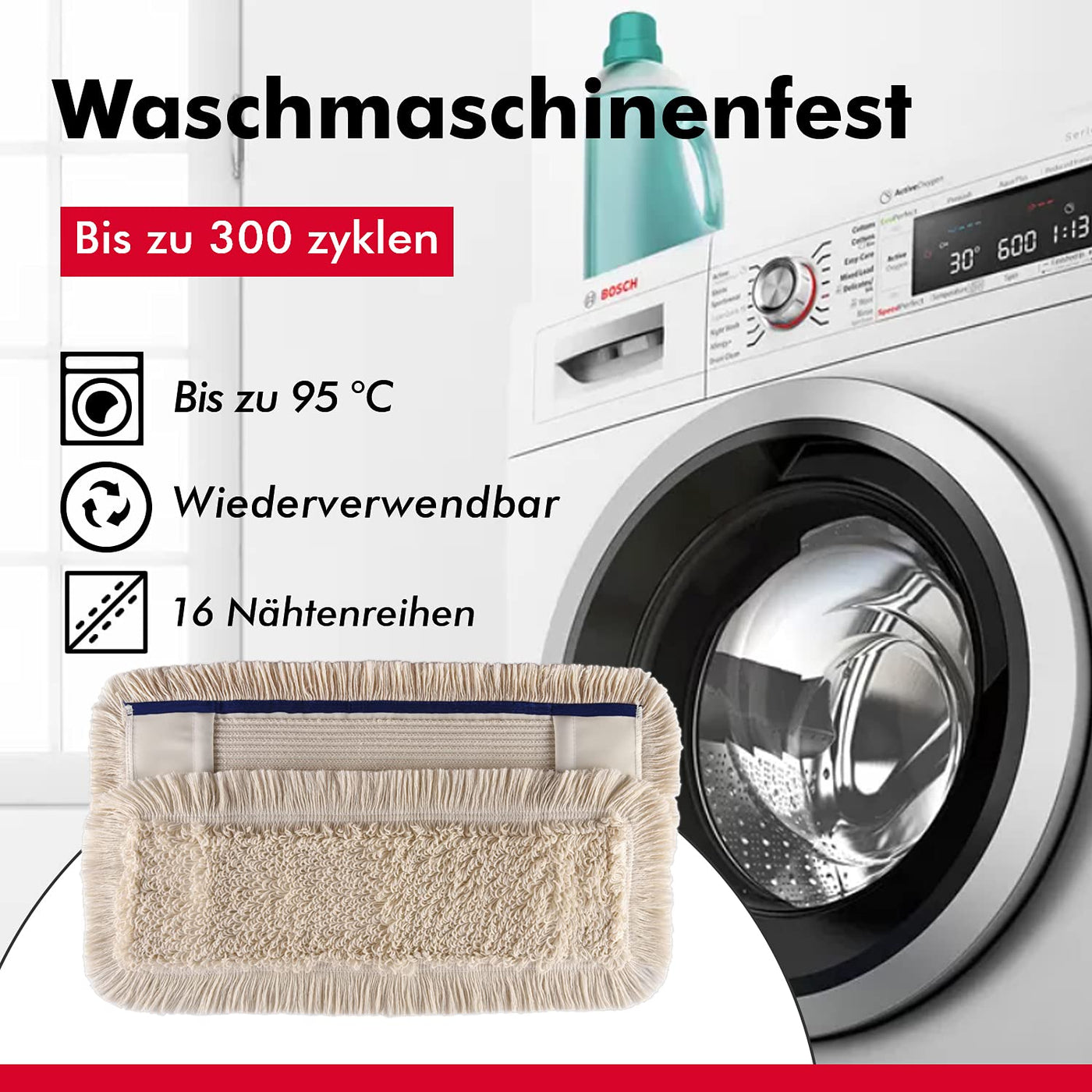 Thometzki Wischmopp-Bezug (2X, 40cm) - Bodenwischer-Wischbezug zur Echtholz Trocken- & Nass-Bodenpflege - Bodenwischer-Bezug für Parkett-Dielen, Laminat & Fliesen - Hochwertiger Wischer-Bezug Beige