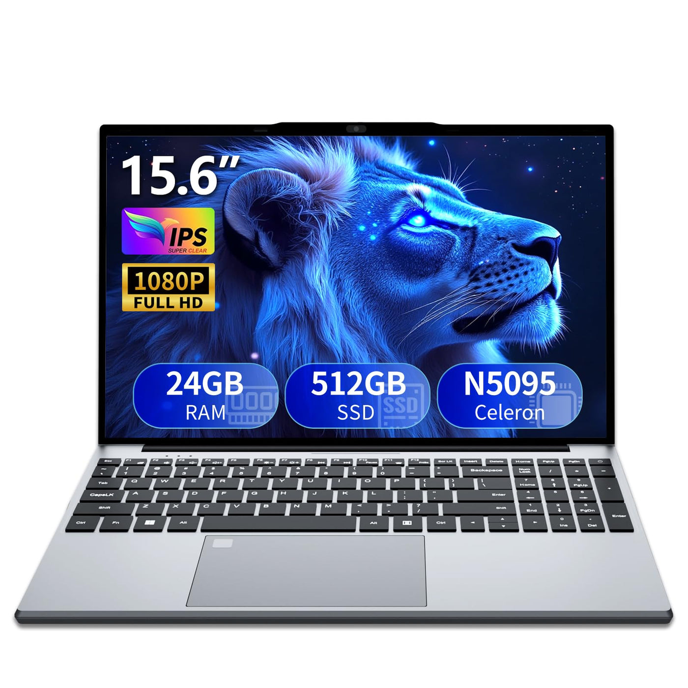 Notebook PC 15,6 Zoll, Notebook 24GB RAM 512GB SSD Prozessor N5095 UHD Grafik, FHD 1920 * 1080 mit WiFi 5/USB 3.0/Ziffernblock/Tastatur mit Hintergrundbeleuchtung/Touch ID Laptop