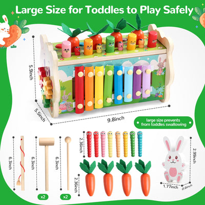 Fajiabao Montessori Spielzeug ab 1 Jahr- 7 in 1 Hammerspiel Holzspielzeug Motorikspielzeug Xylophon Kinder 1 Jahr Lernspielzeug, Kinderspielzeug Geschenk 1 2 Jahr Junge Mädchen Taufgeschenke