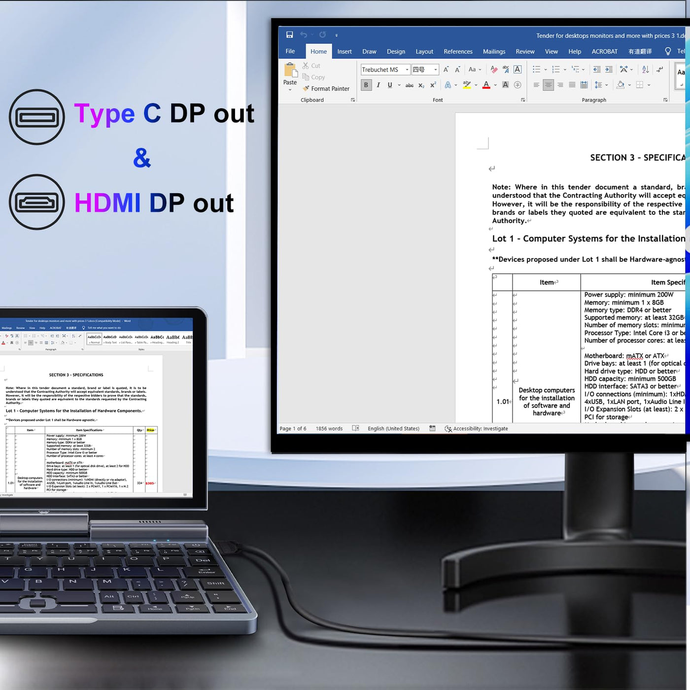 KOOSMILE 8" Touchscreen Laptop，Mini Laptops 2 in 1 Laptop mit Tastatur 12 GB LPDDR5-RAM, 512 GB/1 TB SSD, Wi-Fi 6, BT 5.2, HDMI, 2-MP-Kamera, Convertible-Notebook(N150-12GB+1TB)