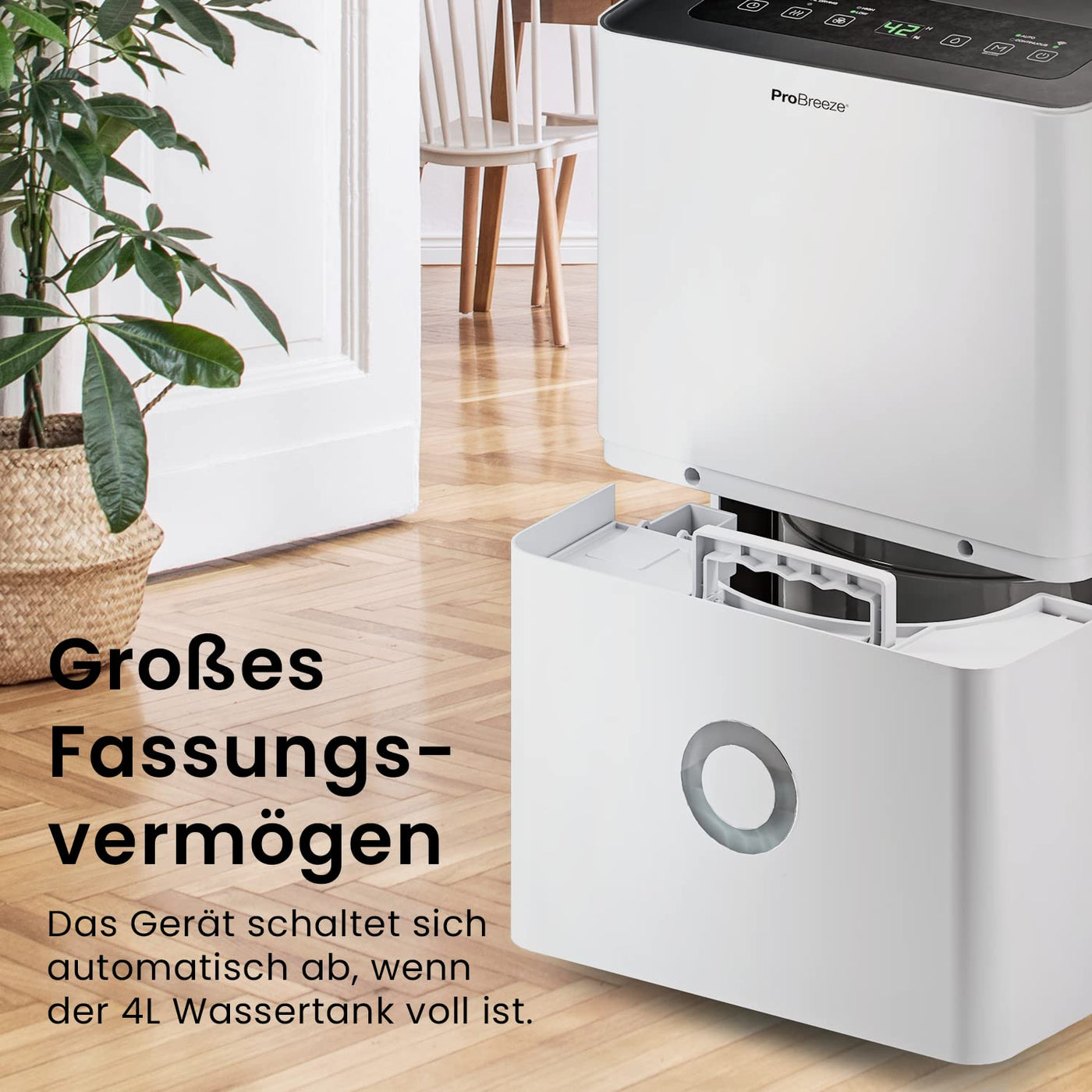 Pro Breeze Luftentfeuchter 30L in 24h Entfeuchtungsleistung - Elektrischer Luftentfeuchter mit WLAN & App - Feuchtigkeitssensor, 4L Wassertank, Timer, Ablaufschlauch - Gegen Feuchtigkeit, Schimmel