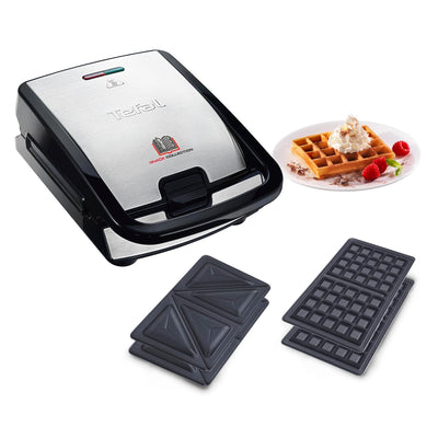 Tefal SW852D Snack Collection, Sandwich, Waffelmaker, Antihaftbeschichte Platten, Spülmaschinengeeignet, 700W, 37.01x29.01x21.01cm, Schwarz/Silber