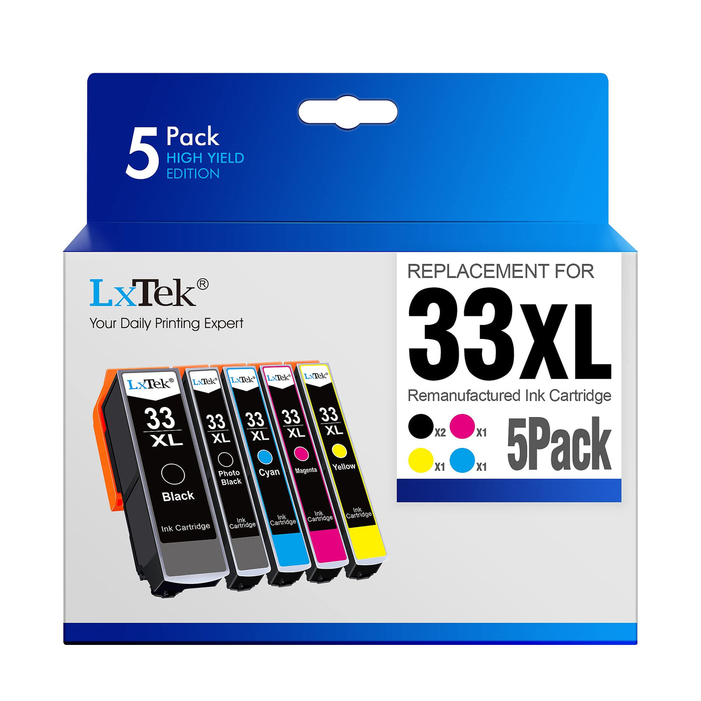 LxTek 33XL Multipack Druckerpatronen Kompatibel für Epson 33XL 33 XL für Epson XP 540 Druckerpatronen für XP-7100 XP-530 XP-640 XP-830 XP-900 XP-645 XP-635 XP-630（5er-Pack）