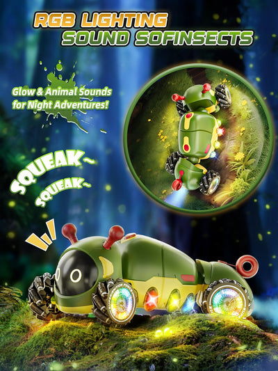 Kssvzz Ferngesteuertes Auto Raupe mit Musik, 2,4 GHz RC Stunt Car mit Spray & Cool Beleuchtung, 4WD 360°Rotation Krabbelndes Insekt Monster Truck, Spielzeug Geschenk für 3 4 5 6 7 8 9+Junge Mädchen